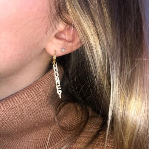 2021 wholesale Bling CZ Letter Couple Honey Drop Earrings Women Girls Cute Lovely Sweet Long Tassel Party Wedding Gift Jewelry