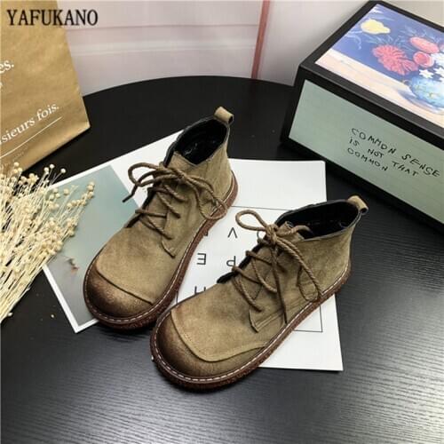 Retro Original Japanese Big Head Doll Shoes Thick Sole Lace-Up Casual Short Boots Martin Boots Mori Girl Literary Ankle Boots