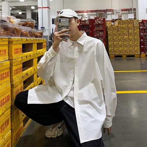 Autumn shirt new fashion mens white shirt casual long-sleeved shirt black loose social button shirt