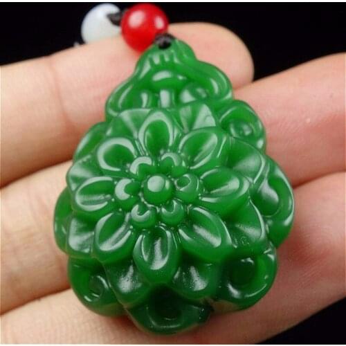 Natural Green Jade Flower Pendant Necklace Fashion Accessories Charm Jadeite Jewelry Carved Gifts for Women Men