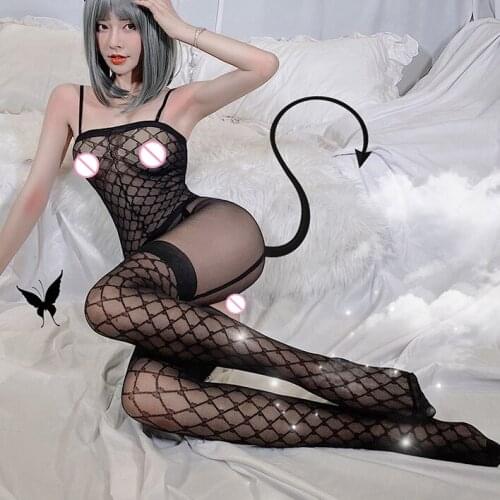 Gothic Girl Underwear Sexy Lingerie Ultra-thin Transparent Uniform Temptation Sling Jacquard Open Crotch One-piece Night Wear