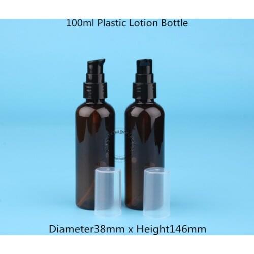 40pcs/Lot Wholesale Amber Plastic Lotion Pump Bottle 100ml PET Cosmetic Refillable Container 10/3OZ Pot Shampoo 100g Packaging