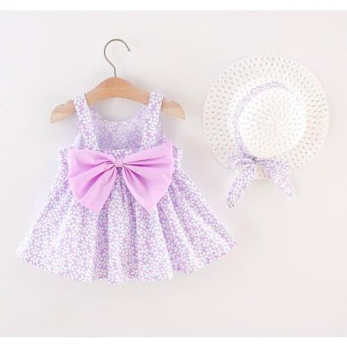 Flower Girl Dresses Girls Dress Summer Childrens Dress 2 Pcs Set Floral Print Strap Baby Dresses+hat Baby Girl Clothes 0-24M