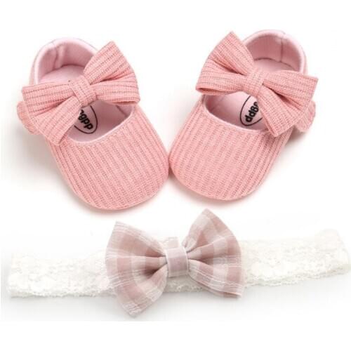 Birthday Gifts Lovely For Baby Girls Anti-Slip Casual Walking Shoes Bow Sneakers + Headband Set Hot