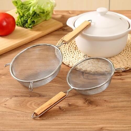 Useful 2 Sizes Stainless Steel + Wooden Handle Round Network Stainless Steel Colander Spoon Filter Oil Filter Grid Scoop 10140A
