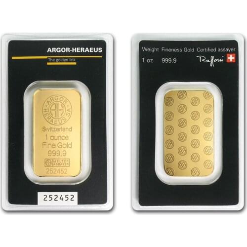 24K Gold Plated Swiss 1 Ounce Argor-Heraeus Gold Bar Commemorative Coin Foreign Currency Gifts Coin Bullion Collection