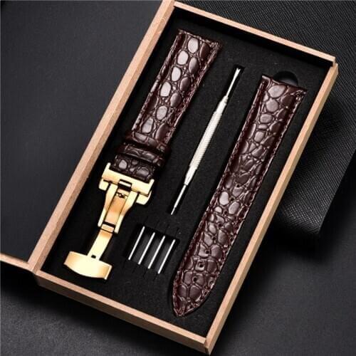 Top Luxury Crocodile Pattern Watchband Leather Straps 18mm 20mm 22mm 24mm With Stainless Steel Automatic Clasp Wristwatch Band