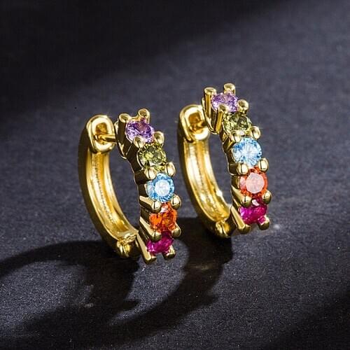 Fashion multicolor crystal zircon diamonds gemstones clip on hoop earrings for women girl gold color brincos jewelry accessories