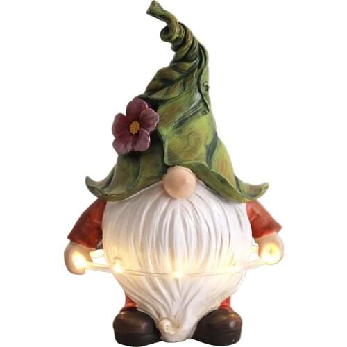 Resin Gnome Garden Figurine Faceless Beard Doll Playing Fitness Hoop with Solar LED Lights Sculpture Festival Outdoor Ornament
