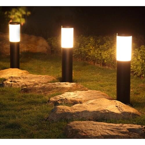12W E27 Stainless Steel Outdoor Garden Post Lawn Lamp Door Landscape Fence Pillar Light Villa Passage Walkway Bollard Light