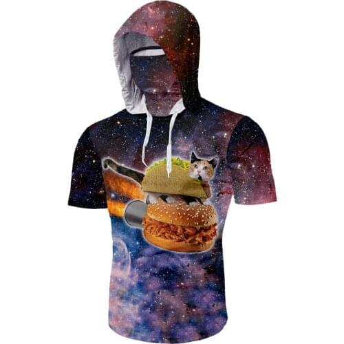 CJLM Spacesuit Galaxy Mask Hoodie 3D Print Hamburger Harajuku Cat Oversize Tshirt Kitty Hoodies Clothing Wholesale Dropship