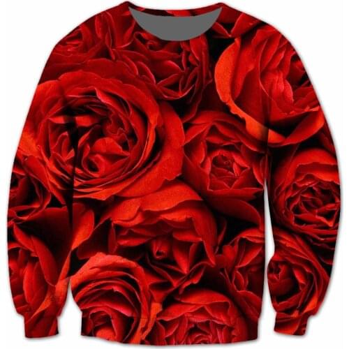 REAL American SIZE Red Roses 3D Sublimation Print Crew neck Sweatshirt - plus size 3XL 4xl 5xl 6xl