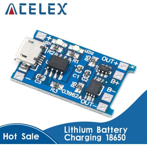 5 pcs Micro USB 5V 1A 18650 TP4056 Lithium Battery Charger Module Charging Board With Protection Dual Functions 1A Li-ion