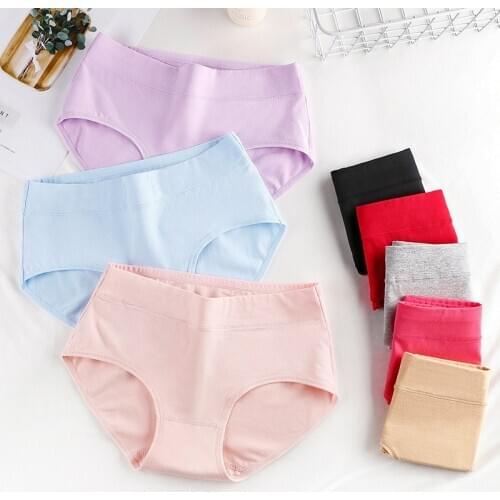 Women Fashion Sexy Woman Panties Solid Underpants Middle-Waisted Cpanties For Women Cotton Underwear Girl Knickers M-XXXL
