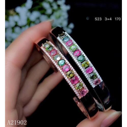KJJEAXCMY boutique jewelry 925 sterling silver inlaid natural gemstone tourmaline womens luxury bracelet support detection
