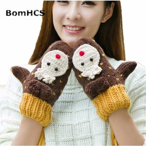 Lovely Animal Bear Winter Warm Thick Mittens Handmade Knitted Gloves