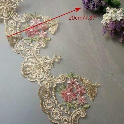 1 yards Beige 20 cm Mesh Embroidered Flower Lace Trims for Sofa Chair Cushion Home Textiles Trimmings Ribbon Sewing Accessories