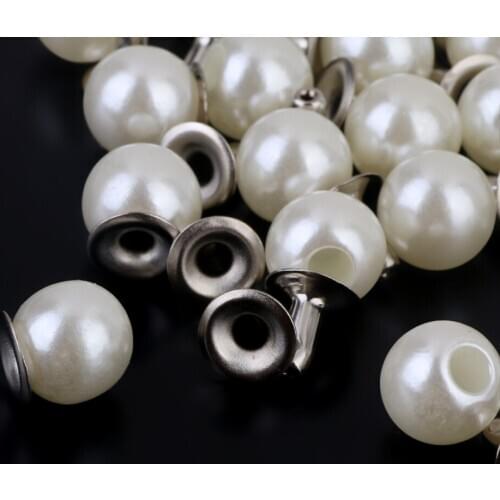 100pcs Imitation Pearl Rivets Studs Button for DIY Leather Bag Shoes Clothes Decoration White 6mm