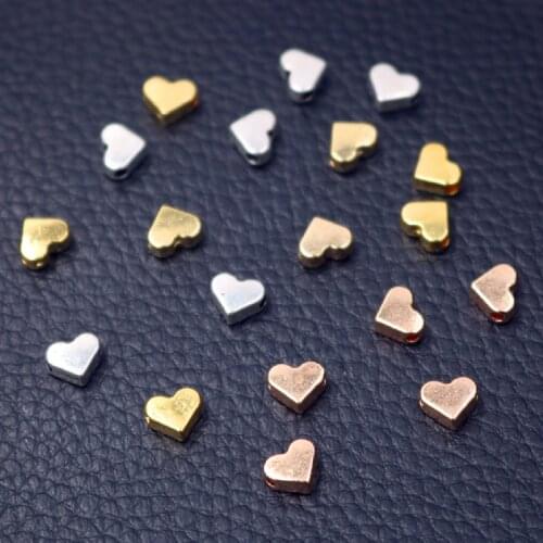 100pcs Three-Color 3D Hearts Metal Small Hole Spacer Beads Popular Necklace Bracelet Accessory DIY Charms Jewelry Crafts Making