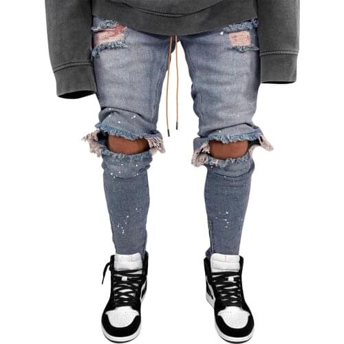 56# 2021 Mens Jeans Pantalon Homme Fashion Hip Hop High Street Slim Ripped Slim Pants Paint Pants Jeans Men Clothing Pantalones