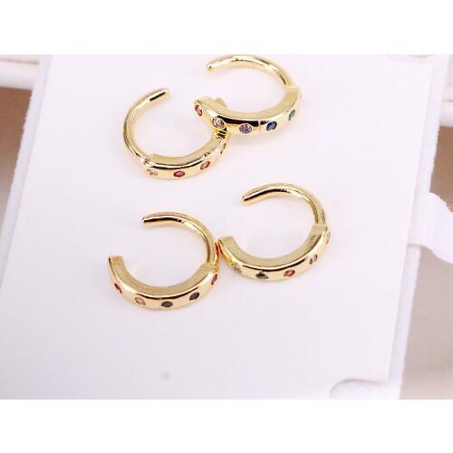 6Pairs, Copper Clip Ear Zirconia Cuff Earring Colorful Gold Color No Piercing Multi Crystal Micro Pave CZ Earring