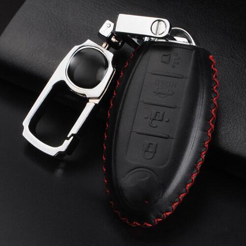 ABAIWAI Top Layer Leather Car Key Case Cover For Nissan X-Trail Qashqai Sunny Teana Murano Tiida Auto Styling Holder Accessories
