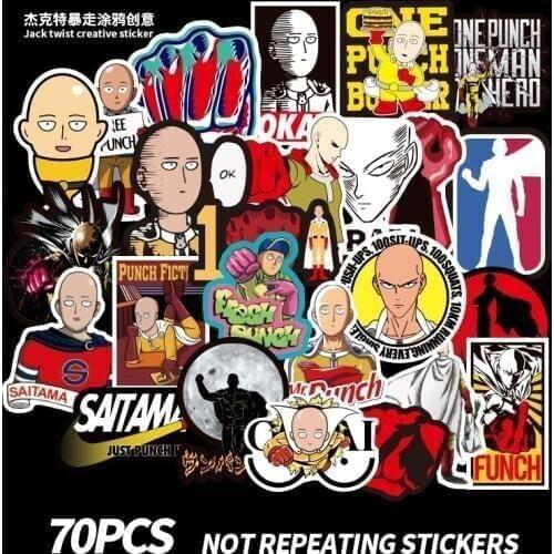 Anime One-Punch Man Stickers Pack Laptop Skateboard Cartoon Sticker Luggage Waterproof Stickers Classic Toys for Children 70pcs