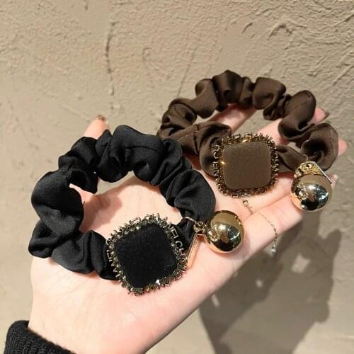 Geometric Rhinestone Satin Hair Band Headdress Vintage Luxury Shiny Satin Rubber Band Hair Ties Ropes Hair Accessories Wholesale