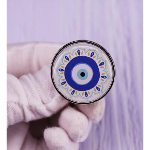 Evil Eye Flower Pin Glass Cabochon Button Badge Fashion Jewelry Decor