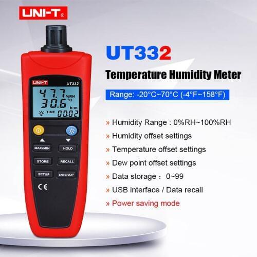 Digital Temperature Humidity Meter UNI-T UT331 UT332 Data hold Data storage USB interface Temperature Hygrometer LCD backlight