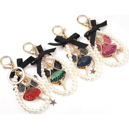 Imitation Pearls Elegant Star Keychain Women Cute Girl Bag Key Ring Accessories Charm Jewelry Car Holder High Quality Key Chains