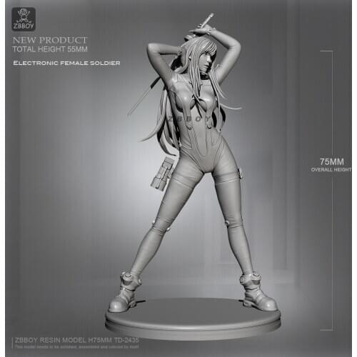H75mm Resin figure model kits Future female warrior self-assembled TD-2435