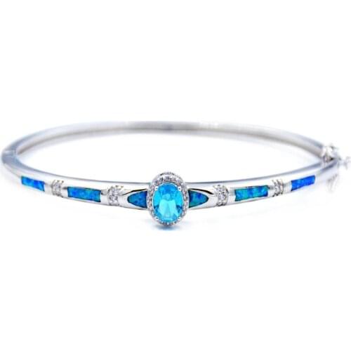 JZB0214 2021 New Design Sea Blue Fire Opal Bangle & Skyblue Centre Stone Bracelet