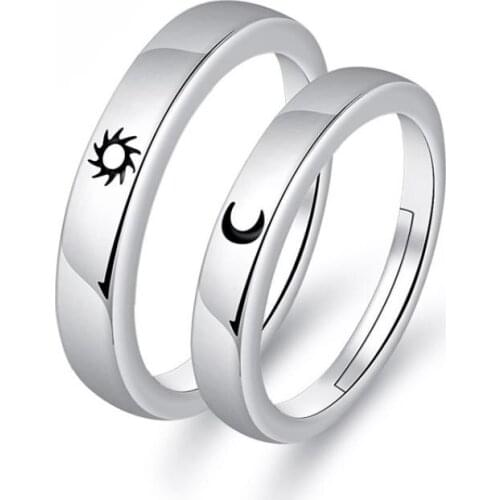 925 Silver Ring Set Lovers Jewelry Moon and Sun Resizable Rings for Women Wedding Gift Jewelry 925