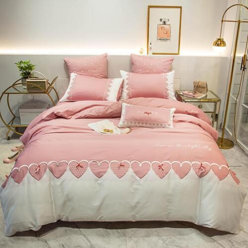 Egyptian cotton Bedding Set embroidery Bed Set Heart and soul Duvet Cover Set Bed Sheet Pillowcases Queen King size bed 4/6 pcs
