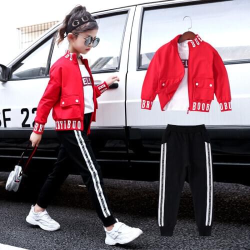 3 pcs Girls Clothes Sets Autumn Childrens Clothing Set jacket+ Pants Two-piece Casual Kids Sport Suits Teenage 6 8 9 10 12 year