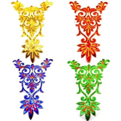 Iron On Patches Sequined Embroidered Lace Appliques King Of Flower Trims 25*40cm