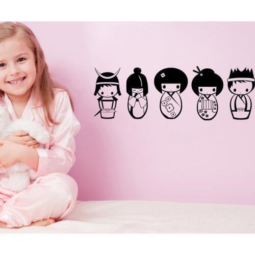 Cute Kokeshi doll DIY Vinyl Wall Stickers Removable Wall Decals Wallpaper Eco-friendly Wall Decor for Kids Room Nursery Poster