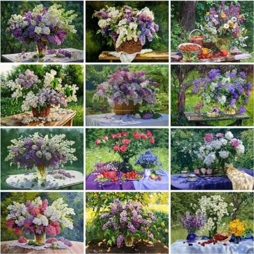 Paint With Diamond Painting Lilac Mosaic Kits 5D Diamond Embroidery Full Square Purple Flower Cross Stitch Rhinestone Art Crafts