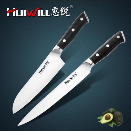 Huiwill High Quality 2pcs Japanese AUS-8 Stainless Steel Santoku Kitchen Knife Set Slicing knife