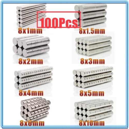 100Pcs N35 Round Magnet 8x1 8x1.5 8x2 8x3 8x4 8x5 8x6 8x10 mm Neodymium Magnet Permanent NdFeB Super Strong Powerful Magnets
