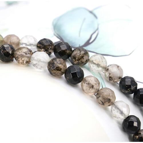 New 6mm black multicolor watermelon tourmaline faceted round loose beads 15" 2pc/lot DIY women jewelry making
