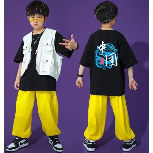 New Hip Hop Dance Clothes For Kids Summer Short Sleeved Loose Pants Jazz Performance Costumes Street Dance Rave Clothes SL4809