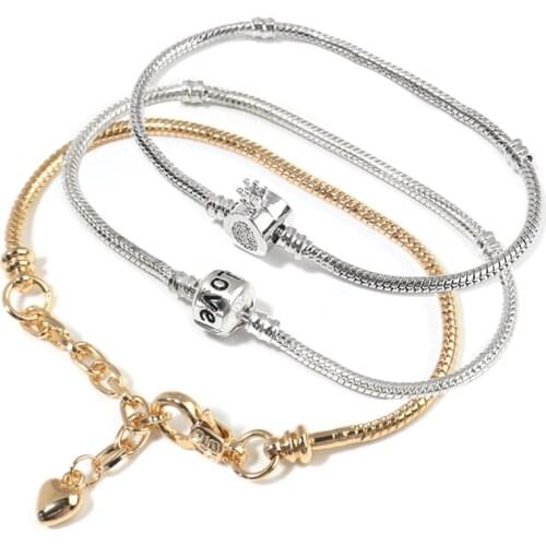 New Original Charm Bracelet Heart Alloy Snake Chain Basic Bracelets For Fashion Women Brand Bracelets Bead DIY Jewelry Dropship