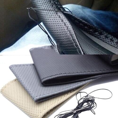 Car Steering Wheel Braid Cover Needles And Thread Artificial Leather Car Covers Suite 7 Color DIY Texture Soft Auto Accessories