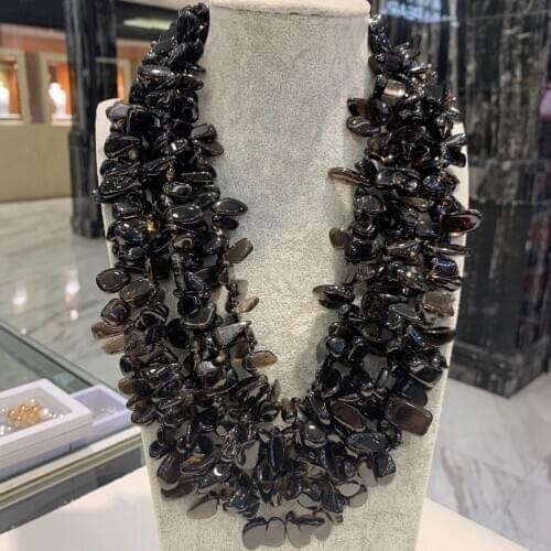 Natural semi-precious stone smoky quartz necklace europe style irregulary shape multi layers 55CM fashion women jewelry