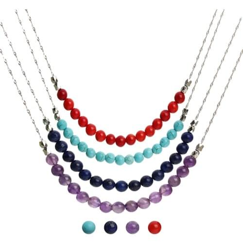 Natural Stone Pendant Necklace Lapis Lazuli Blue Turquoise 8mm Round Simple Stylish Pendant Necklace For Women Jewelry Best Gift