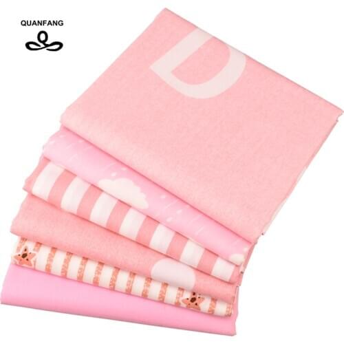 QUANFANG 6 design pink series Printed Cotton Fabric For DIY Quilting Sewing,Baby,Childrens,Sheet Pillow Material Half meter