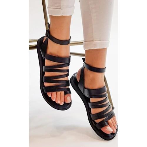 Woman Genuine Leather Gladiator Sandals Ankle Strap Sandals Flip Flops Sandals Ladies 2021 Spring Summer New Season Marjin Saper