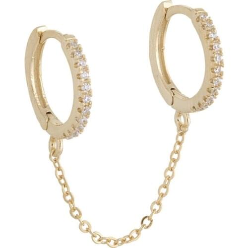 Two CZ Round Chain Hoop Earrings Gold Color Boucle D’oreille Double Circle Earrings For Women Minimalist Jewelry